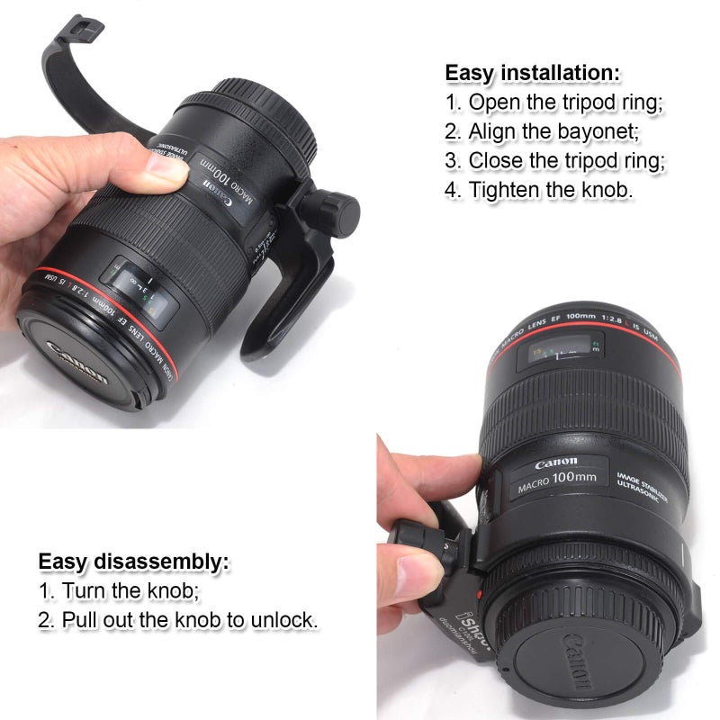 iShoot Metal Tripod Mount Ring D (B) Lens Collar Support Holder Bracket for Canon EF 100mm f/2.8L Macro is USM Lens, Replaces Canon Tripod Mount Ring D (B) - Image 5